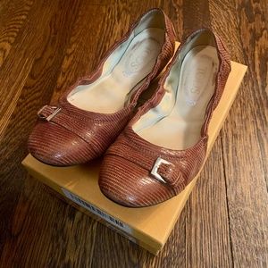 Tod's Ballerina Dee Fibbietta Brown Suede Embossed Snakeskin Stretch Flats w/Box